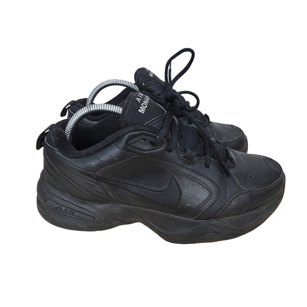 Nike Air Monarch IV Training Shoes Men 8 Triple Black Leather Sneakers 415445101